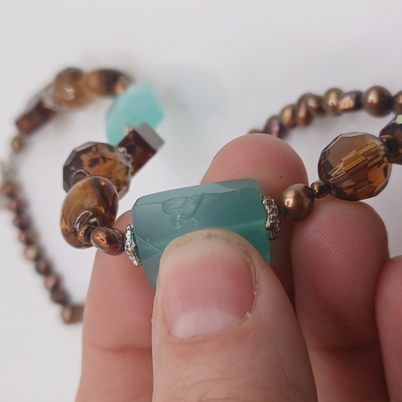 Venetian Beads, Brown Glass Beads, and Turquoise Colored Glass Necklace - Picture 6 of 7